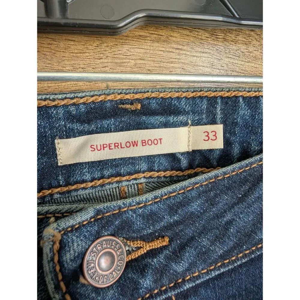 NWT Levi's Superlow Bootcut Jeans Womens 33 Blue Medium Wash Whiskered Red Tab
